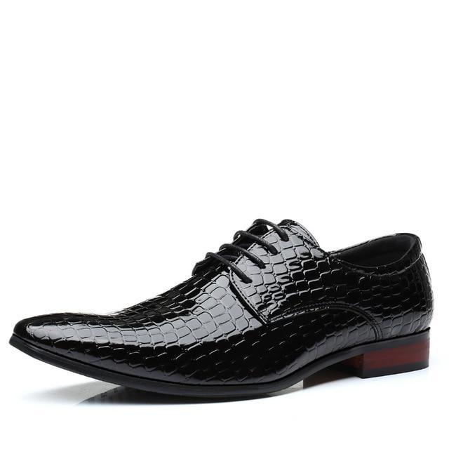 Italian Luxury Artificial Snake Leather Lace Up Pointed Toe Shoes-men-wanahavit-Black Leather Shoes-6-wanahavit
