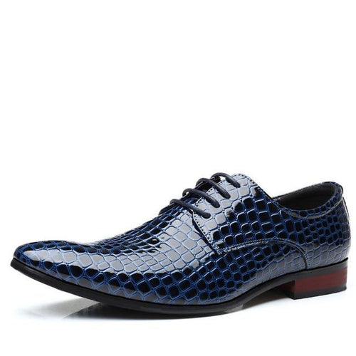Load image into Gallery viewer, Italian Luxury Artificial Snake Leather Lace Up Pointed Toe Shoes-men-wanahavit-Blue Leather Shoes-6-wanahavit
