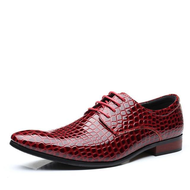 Italian Luxury Artificial Snake Leather Lace Up Pointed Toe Shoes-men-wanahavit-Red Leather Shoes-6-wanahavit