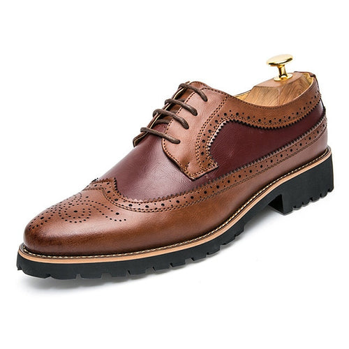 Load image into Gallery viewer, Genuine Leather British Style Pointed Brogue Oxford Shoe-men-wanahavit-Brown Shoes-38-wanahavit
