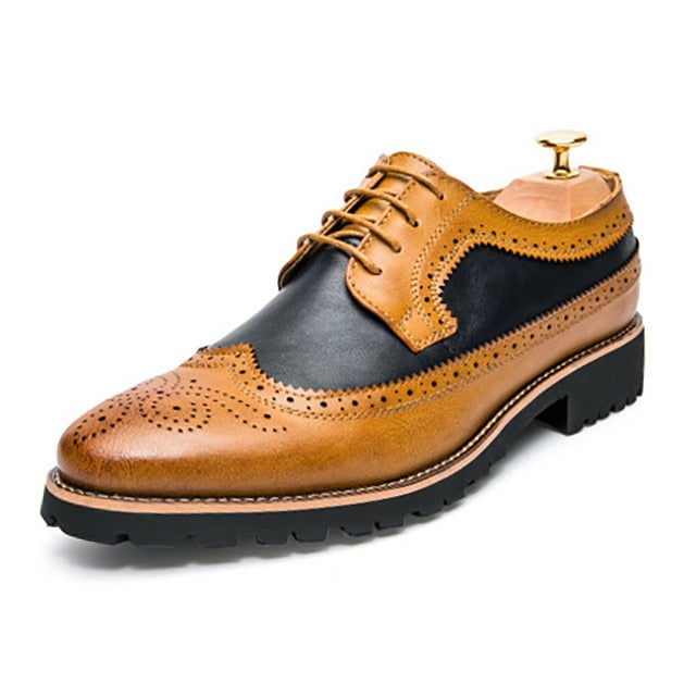 Genuine Leather British Style Pointed Brogue Oxford Shoe-men-wanahavit-Yellow Shoes-38-wanahavit