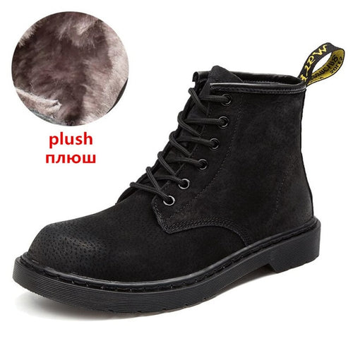 Load image into Gallery viewer, Genuine Leather Waterproof Warm Plush Ankle Boots-men-wanahavit-Plush black-11-wanahavit
