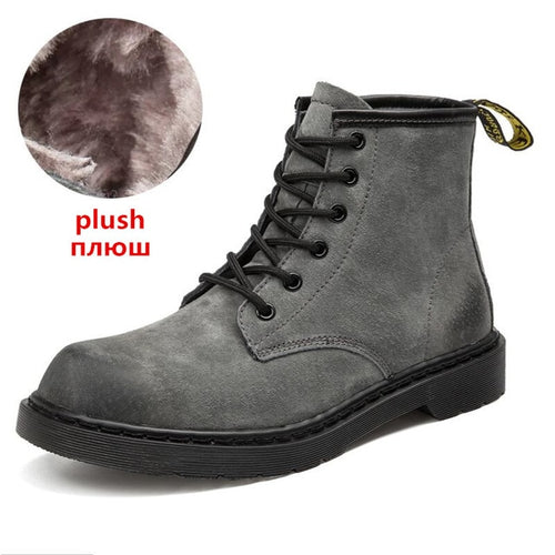 Load image into Gallery viewer, Genuine Leather Waterproof Warm Plush Ankle Boots-men-wanahavit-Plush gray-11-wanahavit
