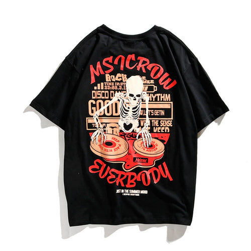 Load image into Gallery viewer, DJ Skull Printed Hip Hop Streetwear Loose Tees-unisex-wanahavit-Black-Asian M-wanahavit
