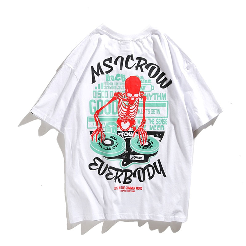 DJ Skull Printed Hip Hop Streetwear Loose Tees-unisex-wanahavit-White-Asian M-wanahavit