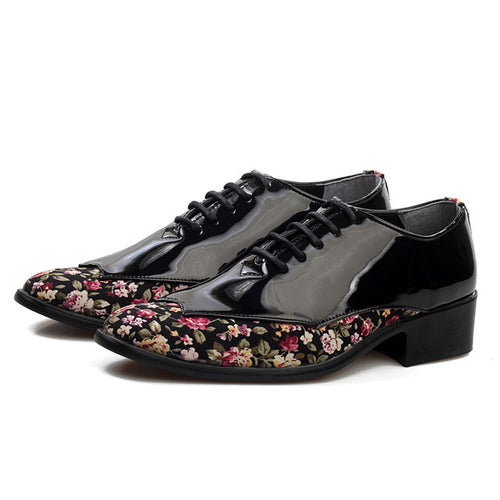Load image into Gallery viewer, Floral Pointed Toe Oxford Patent Leather Shoes-men-wanahavit-Black Leather Shoes-6-wanahavit
