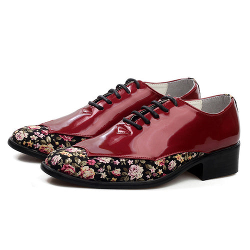 Load image into Gallery viewer, Floral Pointed Toe Oxford Patent Leather Shoes-men-wanahavit-Red Leather Shoes-6-wanahavit
