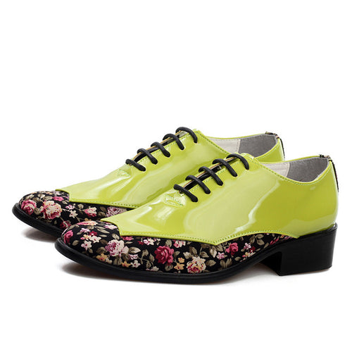 Load image into Gallery viewer, Floral Pointed Toe Oxford Patent Leather Shoes-men-wanahavit-Green Leather Shoes-6-wanahavit
