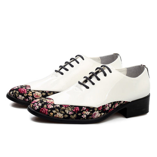 Load image into Gallery viewer, Floral Pointed Toe Oxford Patent Leather Shoes-men-wanahavit-White Leather Shoes-6-wanahavit
