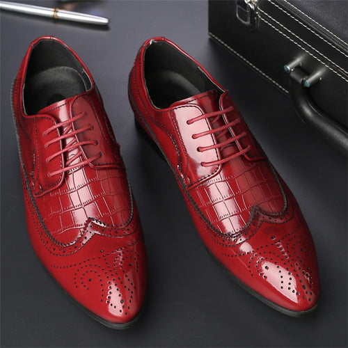 Load image into Gallery viewer, Italian Luxury Lace Up Pointed Brogue Shoes-men-wanahavit-Red Leather Shoes-5.5-wanahavit
