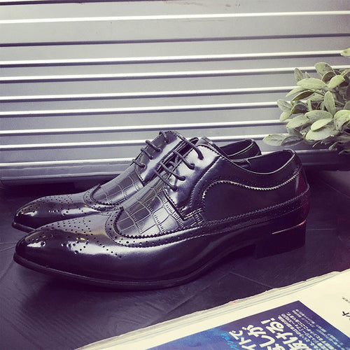 Load image into Gallery viewer, Italian Luxury Lace Up Pointed Brogue Shoes-men-wanahavit-Black Leather Shoes-5.5-wanahavit
