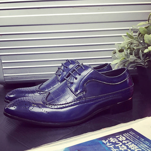 Load image into Gallery viewer, Italian Luxury Lace Up Pointed Brogue Shoes-men-wanahavit-Blue Leather Shoes-5.5-wanahavit
