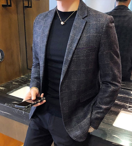 Vintage Plaid British Stylish Business Blazer-men-wanahavit-Dark grey-M-wanahavit