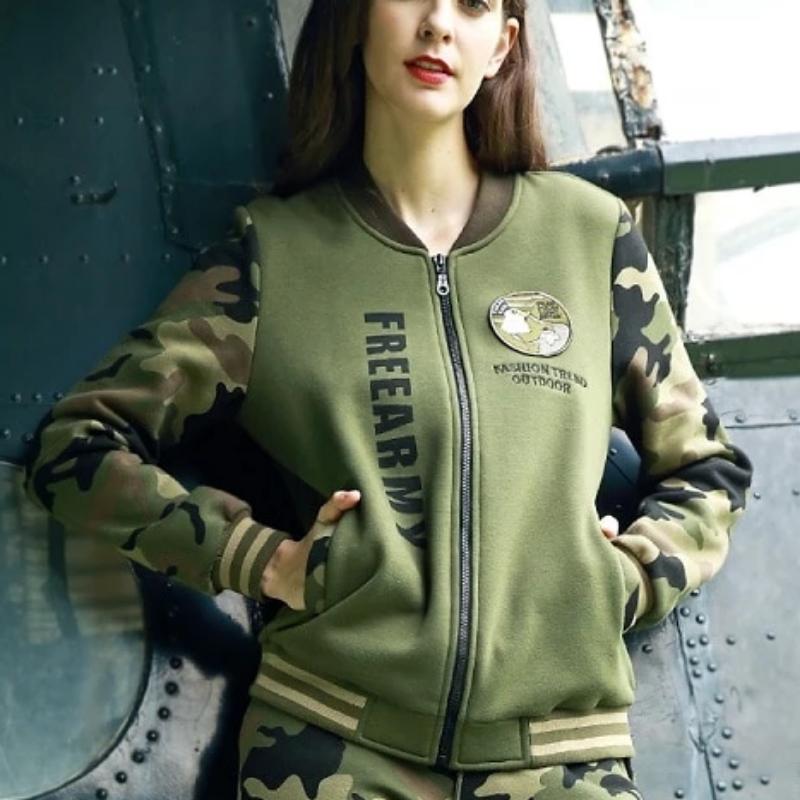 Army Camouflage Printed Zip Up Sweatshirt-women-wanahavit-army green-M-wanahavit