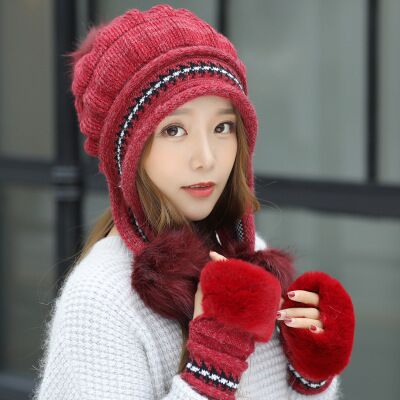 Cute Warm Gloves & Casual Warm Knitted Winter Beanie-unisex-wanahavit-red-Single cap-wanahavit