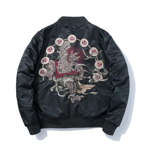 Load image into Gallery viewer, Japanese Buddha Embroidery Hip Hop Stand Collar Jacket-unisex-wanahavit-Thick Black-S-wanahavit

