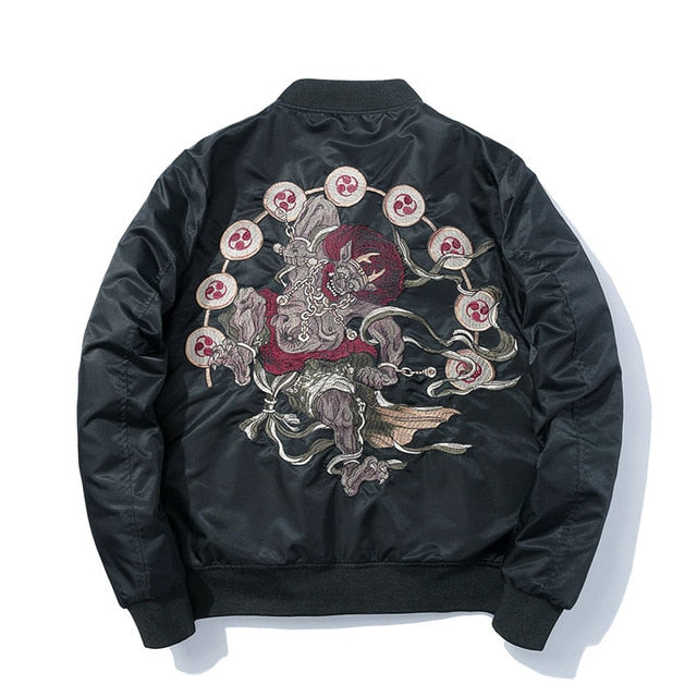 Japanese Buddha Embroidery Hip Hop Stand Collar Jacket-unisex-wanahavit-Thick Black-S-wanahavit