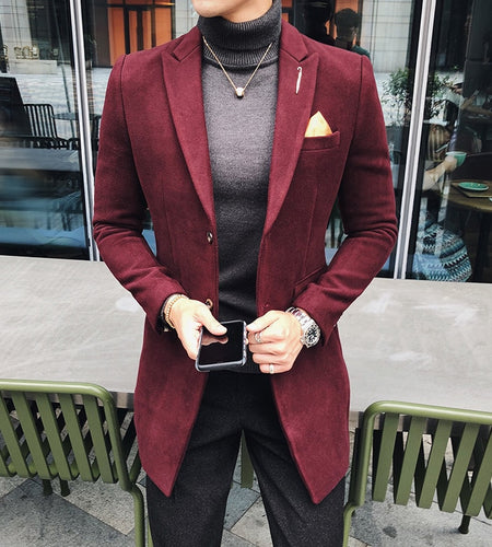 Solid Color Long Vintage Retro Slim Fit Designer Blazer-men-wanahavit-Wine red-M-wanahavit