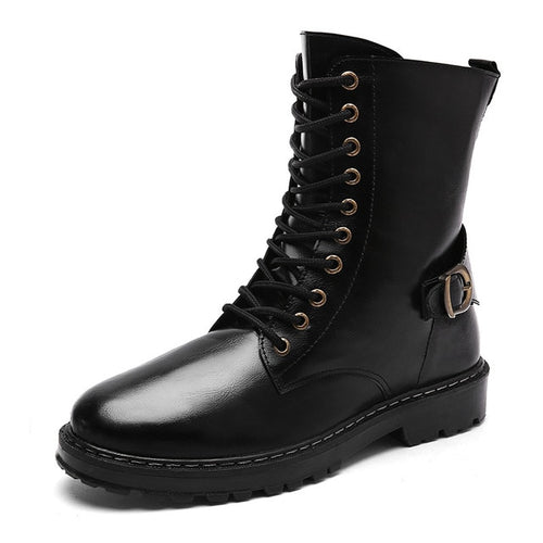 Load image into Gallery viewer, Genuine Leather Vintage Lace Up High Top Shoe-men-wanahavit-Black Boots-11-wanahavit
