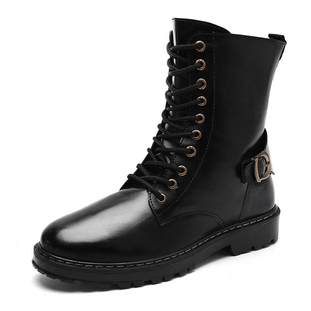 Genuine Leather Vintage Lace Up High Top Shoe-men-wanahavit-Black Boots-11-wanahavit