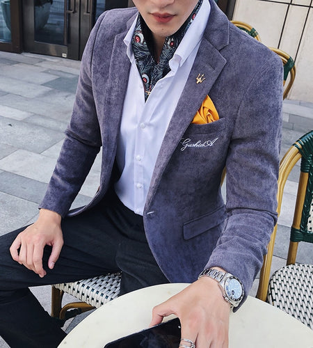 Luxury Corduroy Slim Fit Embroidered Blazer-men-wanahavit-Gray-M-wanahavit