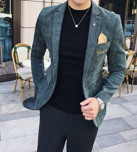 Luxury Corduroy Slim Fit Embroidered Blazer-men-wanahavit-Green-M-wanahavit