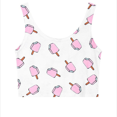 Load image into Gallery viewer, Summer Popsicle Print Crop Top Harajuku Shirt-women-wanahavit-popsicle-One Size-wanahavit

