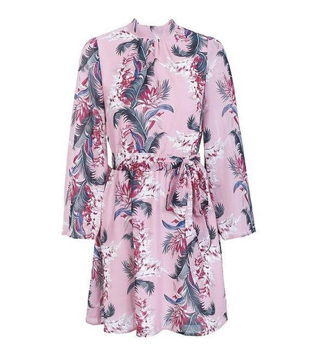 Backless Lace Up Boho Summer Flare Sleeve Floral Dress-women-wanahavit-Pink-S-wanahavit