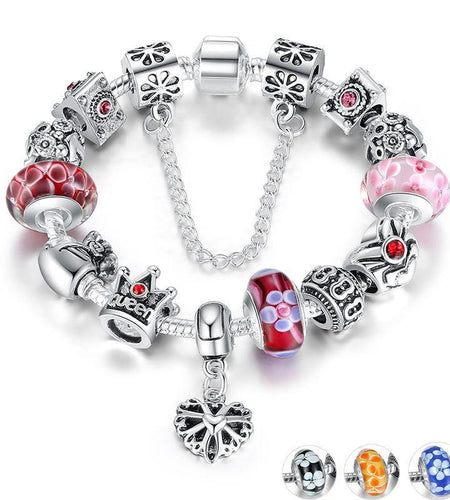 Silver Charms & Queen Crown Beads Bracelet-women-wanahavit-Red-20cm-wanahavit