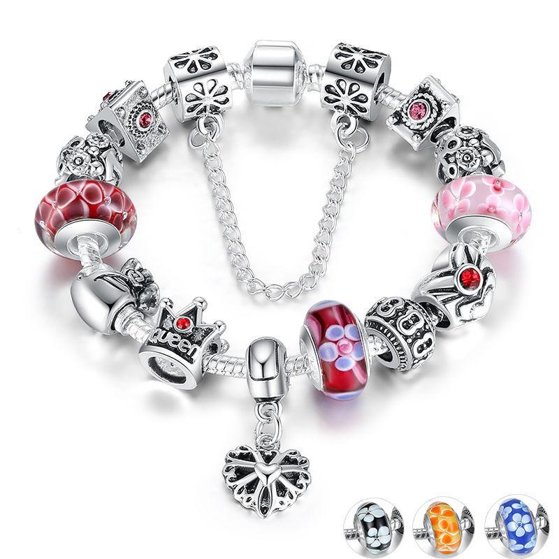 Silver Charms & Queen Crown Beads Bracelet-women-wanahavit-Red-20cm-wanahavit
