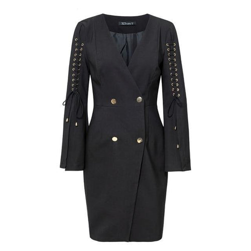 Load image into Gallery viewer, Elegant Lace Up Split Blazer Double Breasted Dress-women-wanahavit-Black-S-wanahavit
