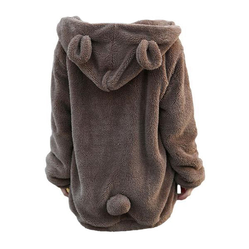 Load image into Gallery viewer, Fluffy Cute Bear Warm Hooded Jacket-women-wanahavit-Black-One Size-wanahavit
