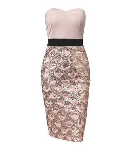 Plus Size Mesh Sequins Party Sleeveless Dress-women-wanahavit-Pink-S-wanahavit