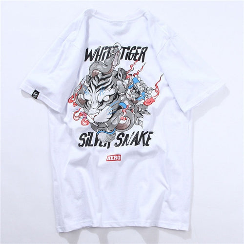 Load image into Gallery viewer, White Tiger &amp; Snake Printed Hip Hop Streetwear Loose Tees-unisex-wanahavit-White-Asian M-wanahavit
