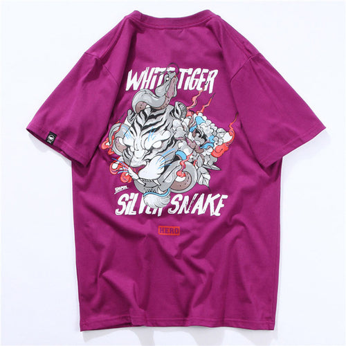 Load image into Gallery viewer, White Tiger &amp; Snake Printed Hip Hop Streetwear Loose Tees-unisex-wanahavit-Purple-Asian M-wanahavit
