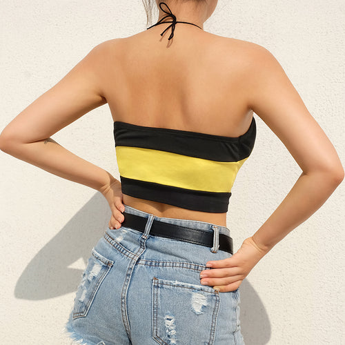 Load image into Gallery viewer, Exclamation Point Printed Bandage Crop Top Tank-women-wanahavit-yellow-S-wanahavit
