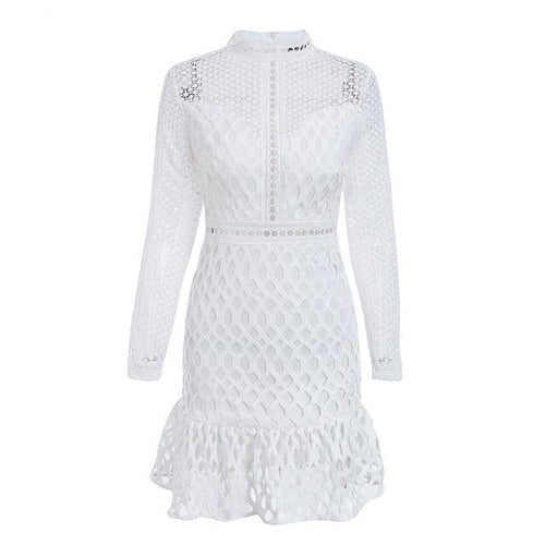 Load image into Gallery viewer, Elegant Hollow Out Ruffle Lace Dress-women-wanahavit-White-S-wanahavit
