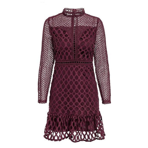 Load image into Gallery viewer, Elegant Hollow Out Ruffle Lace Dress-women-wanahavit-Burgundy-S-wanahavit
