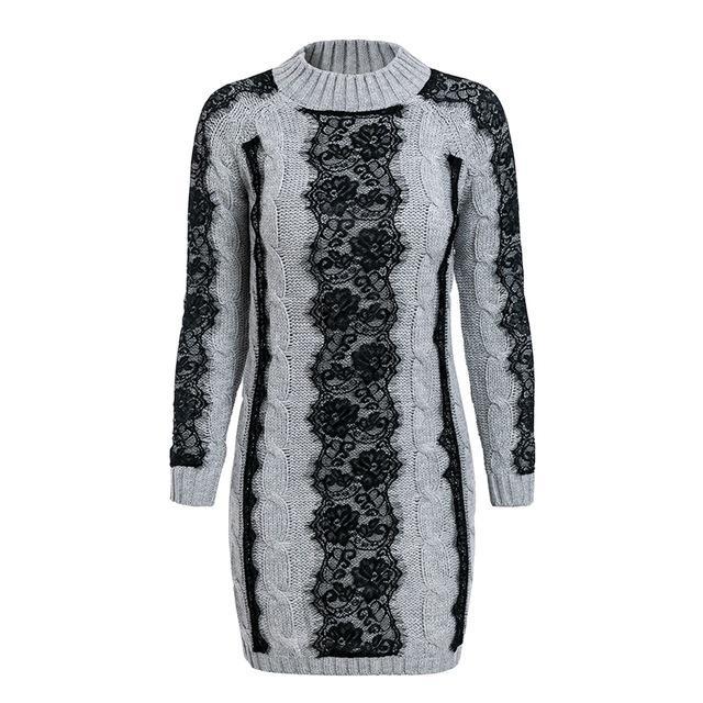 Elegant O Neck Twist Knitted Sweater Dress-women-wanahavit-Gray-One Size-wanahavit