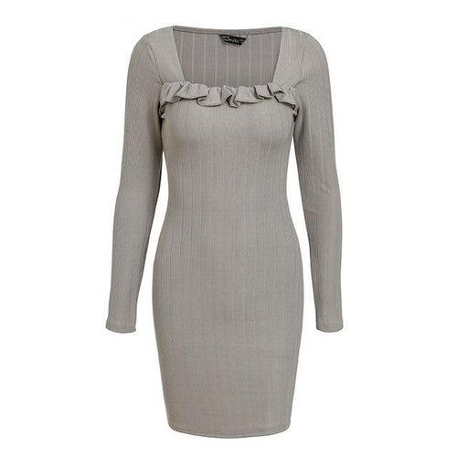 Load image into Gallery viewer, Ruffles Square Neck Knitted Sweater Dress-women-wanahavit-Light Grey-S-wanahavit
