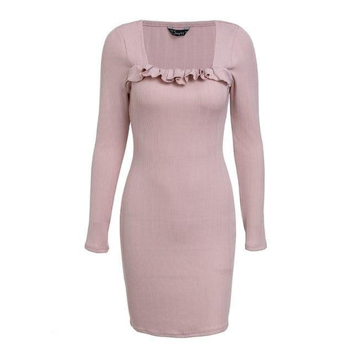 Load image into Gallery viewer, Ruffles Square Neck Knitted Sweater Dress-women-wanahavit-Nude Pink-S-wanahavit
