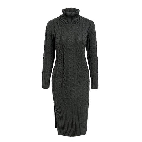 Load image into Gallery viewer, Elegant Side Split Warm Long Sleeve Turtleneck Dress-women-wanahavit-Dark Grey-One Size-wanahavit
