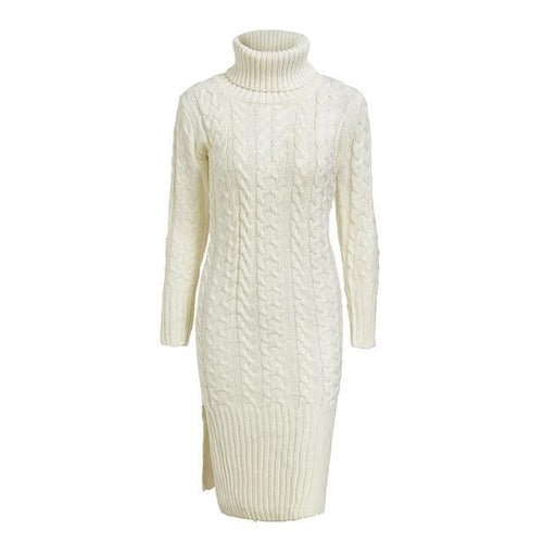 Load image into Gallery viewer, Elegant Side Split Warm Long Sleeve Turtleneck Dress-women-wanahavit-White-One Size-wanahavit
