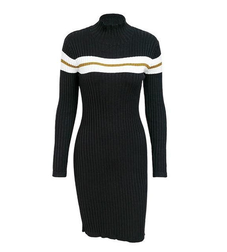 Slim Turtleneck Knitted Stripe Sweater Dress-women-wanahavit-White-M-wanahavit