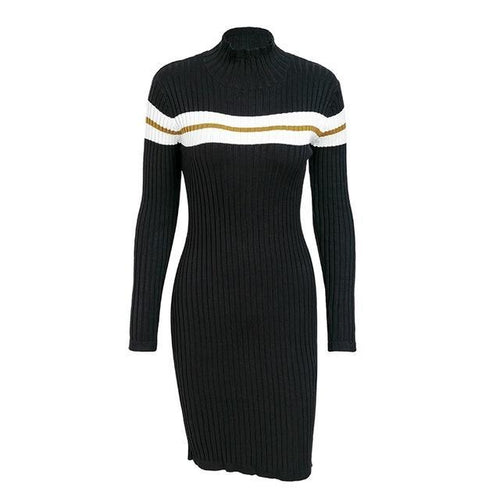 Load image into Gallery viewer, Slim Turtleneck Knitted Stripe Sweater Dress-women-wanahavit-White-M-wanahavit
