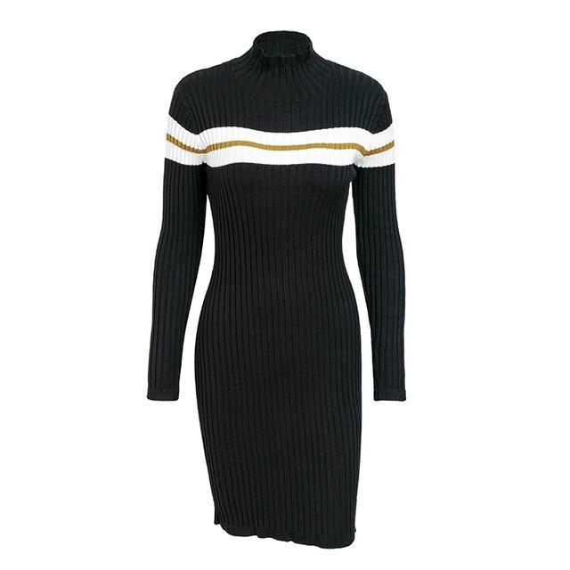 Slim Turtleneck Knitted Stripe Sweater Dress-women-wanahavit-White-M-wanahavit