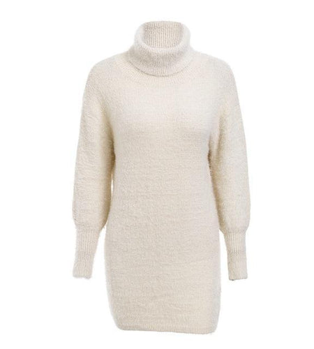 Turtleneck Lantern Sleeve Sweater Bodycon Dress-women-wanahavit-Apricot-One Size-wanahavit