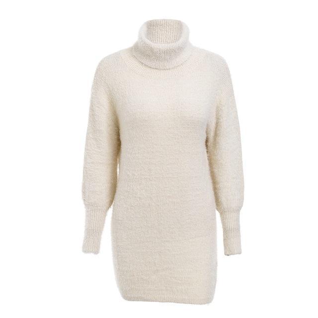 Turtleneck Lantern Sleeve Sweater Bodycon Dress-women-wanahavit-Apricot-One Size-wanahavit