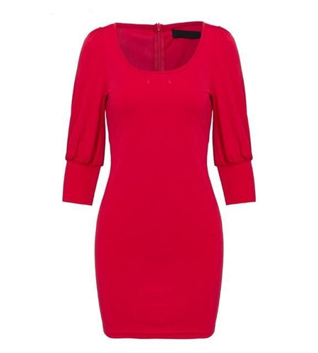 Square Collar Bodycon Lantern Sleeve Vintage Dress-women-wanahavit-Red-S-wanahavit