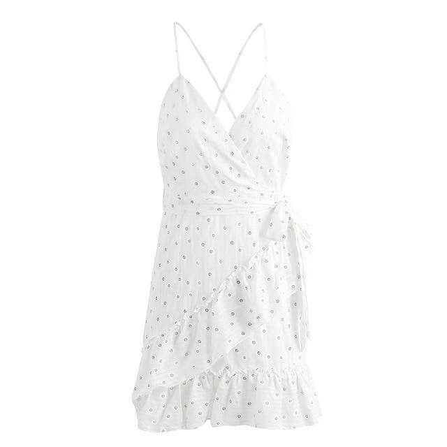 Sleeveless V Neck Ruffles Summer Wrap Dress-women-wanahavit-White-S-wanahavit